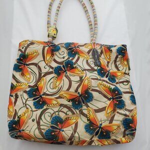 Vintage Karwan Hawaiian Butterfly Canvas beach Tote - XL